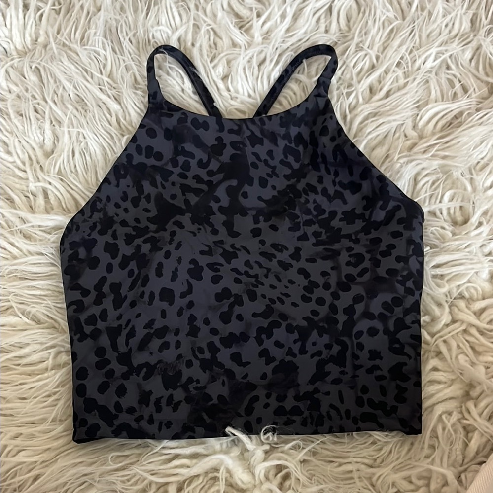 Black Leopard Print Longline Sports Bra/Top